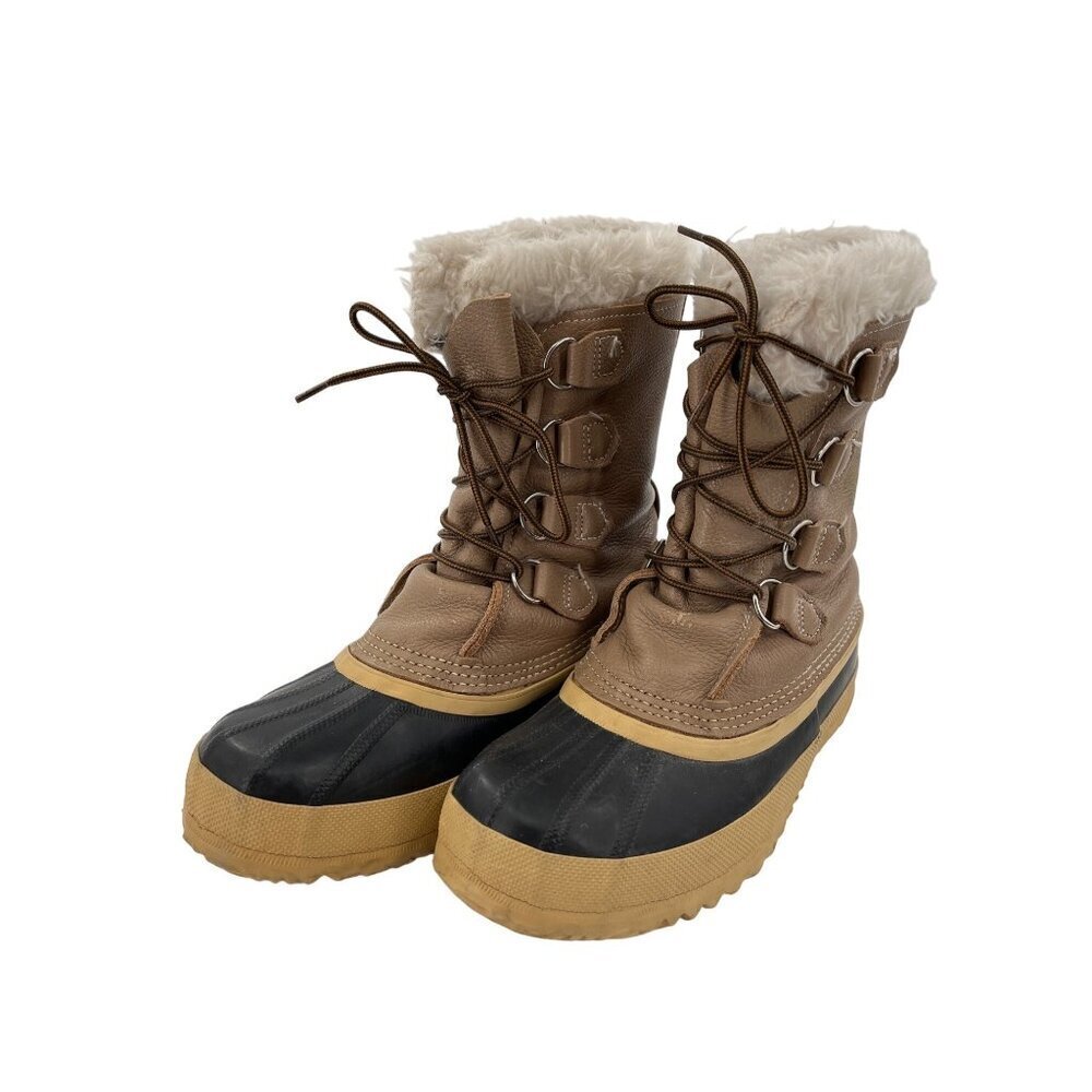 Sorel Manitou Womens Winter Boots‎ Size 6 Tan & Black Shearling Lined Waterproof